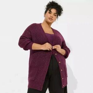 TORRID Boyfriend Cardigan Pointelle Sleeve Sweater Knit Soft Purple Women's 3X